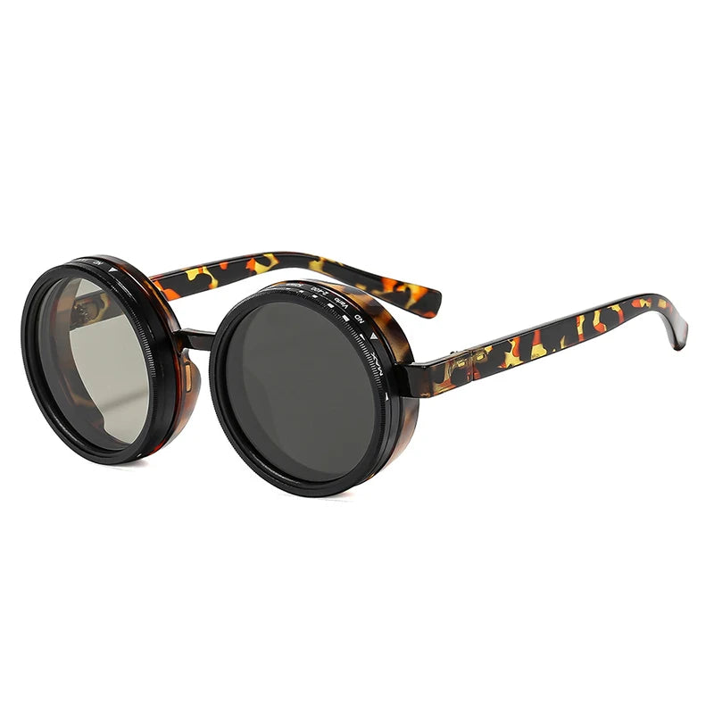 SO&EI Retro Round Punk Men Outdoor Sports Polarized Sunglasses Shades UV400 Women ND9-level Adjustable Dimming Sun Glasses