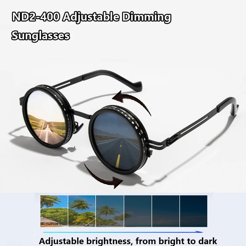 Retro Polarized ND9 Adjustable Dimming Sun Glasses Men Women Round Sunglasses Punk Men's Fishing Eyeglasses Outdoor Shades UV400