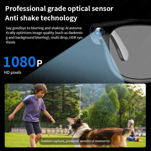 LIGE New AI Smart Glasses 800W Pixels Camera Glasses ChatGPT Translation Voice Control Bluetooth Call Sport Smart Sunglasses Man