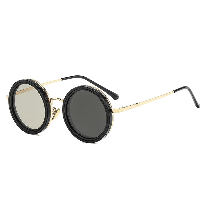 SO&EI Retro Round Punk Men Outdoor Sports Polarized Sunglasses Shades UV400 Women ND9-level Adjustable Dimming Sun Glasses