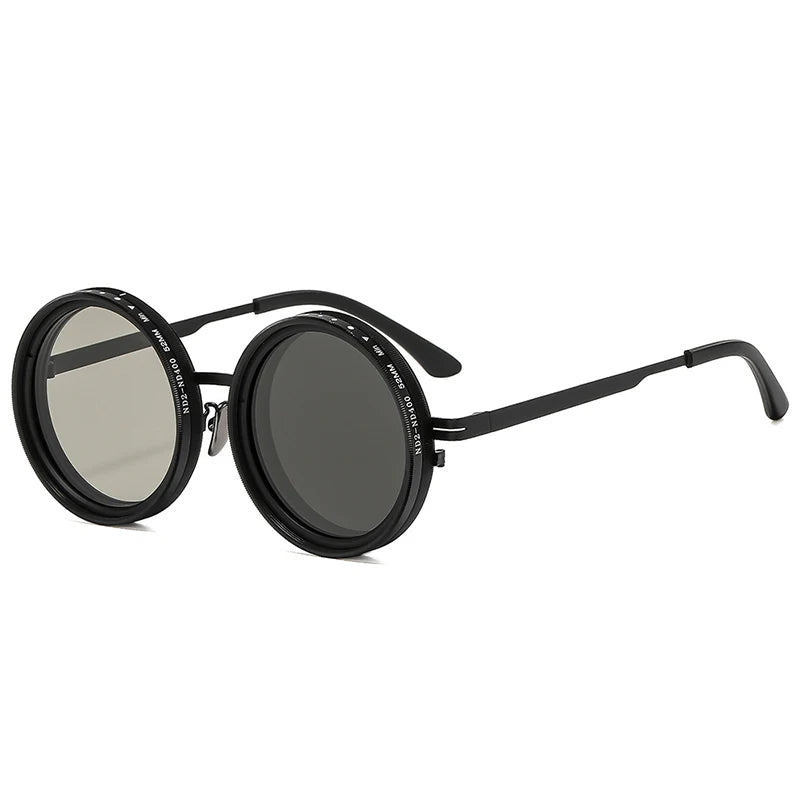 SO&EI Retro Round Punk Men Outdoor Sports Polarized Sunglasses Shades UV400 Women ND9-level Adjustable Dimming Sun Glasses
