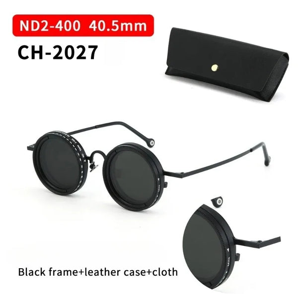 Handmade ND9 Adjustable Dimming Sunglasses Vintage Round Eyewear UV400 Driving Fishing Filter Shades Polarized Glasses with Case