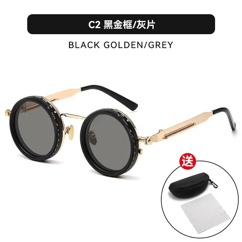 Retro Metal Round Punk ND9-level Adjustable Dimming Sunglasses Women Polarized UV400 Fashion Men Outdoor Sun Glasses