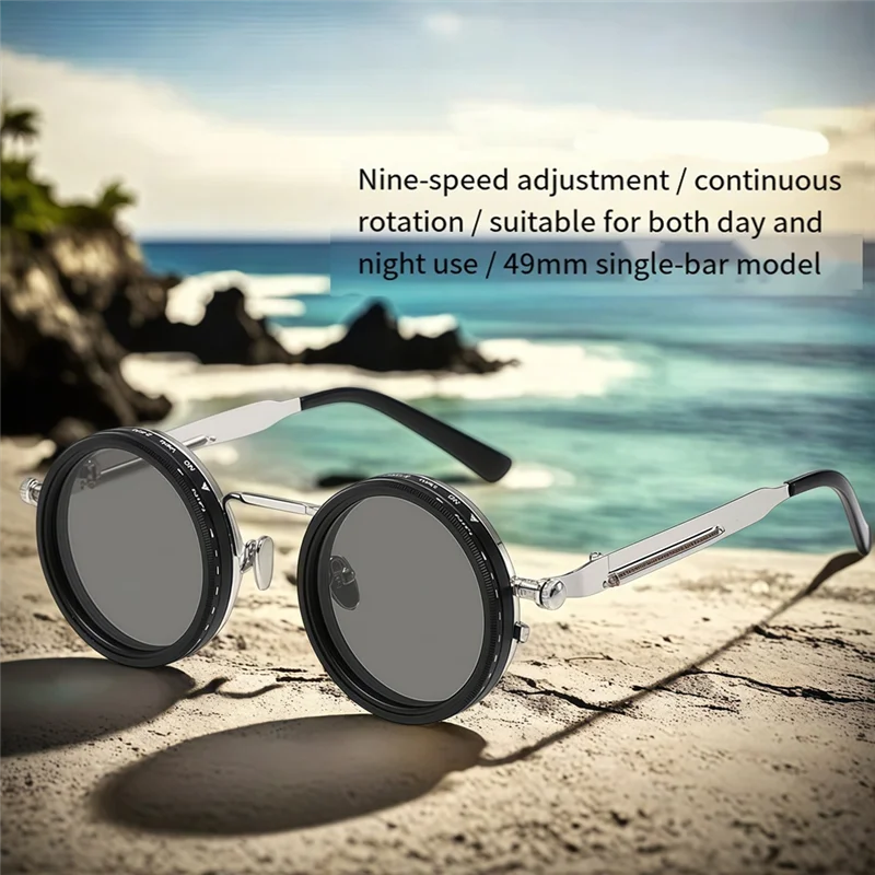 ABAE-49Mm ND9 Adjustable Dimming Sunglasses Polarized UV Resistant High-Definition Fishing Filter Glasses Silver