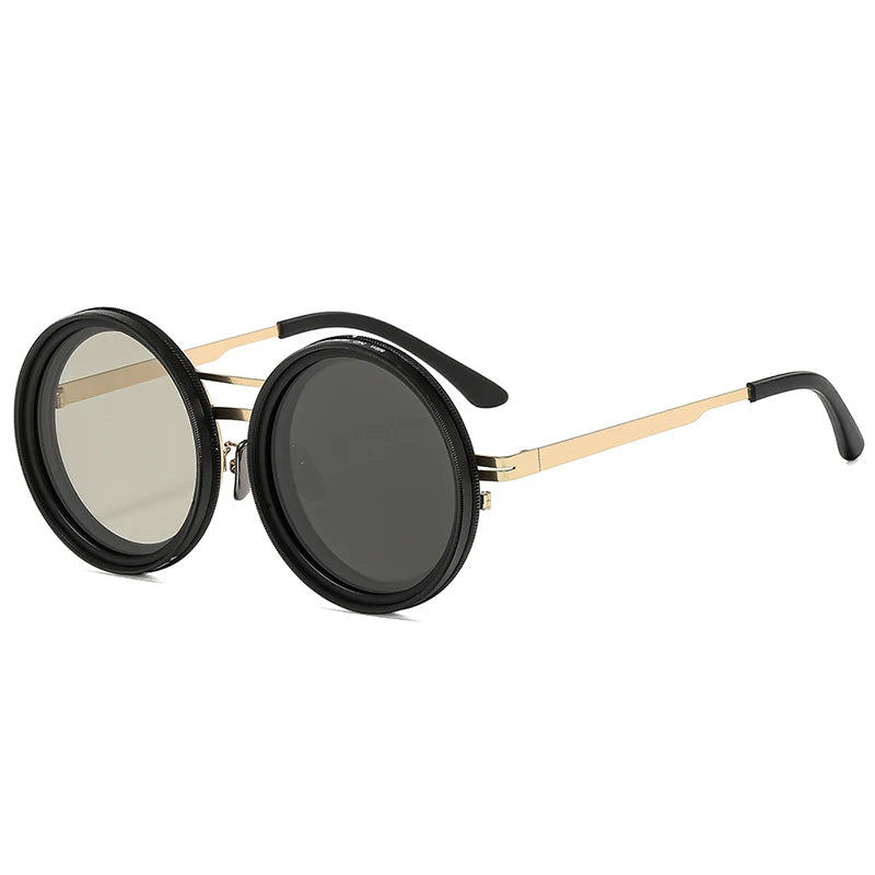 SO&EI Retro Round Punk Men Outdoor Sports Polarized Sunglasses Shades UV400 Women ND9-level Adjustable Dimming Sun Glasses