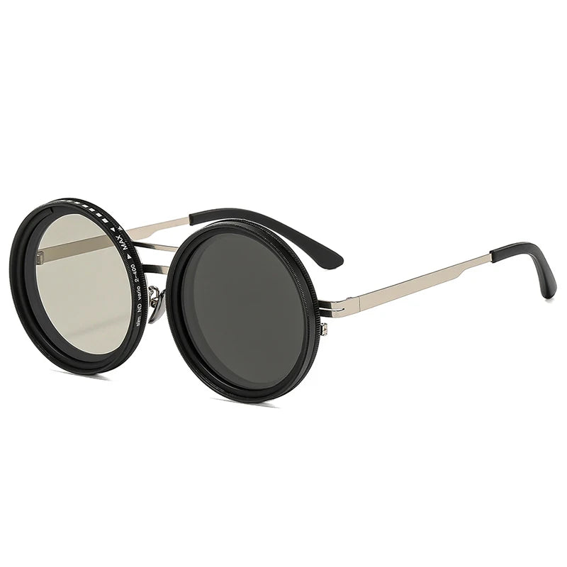 SO&EI Retro Round Punk Men Outdoor Sports Polarized Sunglasses Shades UV400 Women ND9-level Adjustable Dimming Sun Glasses