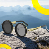 KLASSNUM Handmade ND Adjustable Dimming Sunglasses UV Resistant Fishing Filter Glasses Round Metal Frame HD Polarized Eyewear