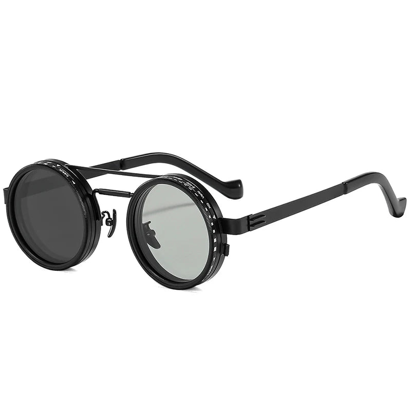 SO&EI Retro Round Punk Men Outdoor Sports Polarized Sunglasses Shades UV400 Women ND9-level Adjustable Dimming Sun Glasses