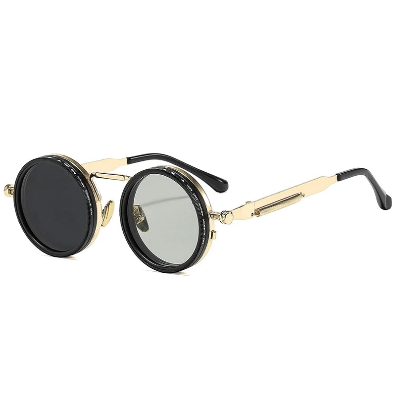 SO&EI Retro Round Punk Men Outdoor Sports Polarized Sunglasses Shades UV400 Women ND9-level Adjustable Dimming Sun Glasses