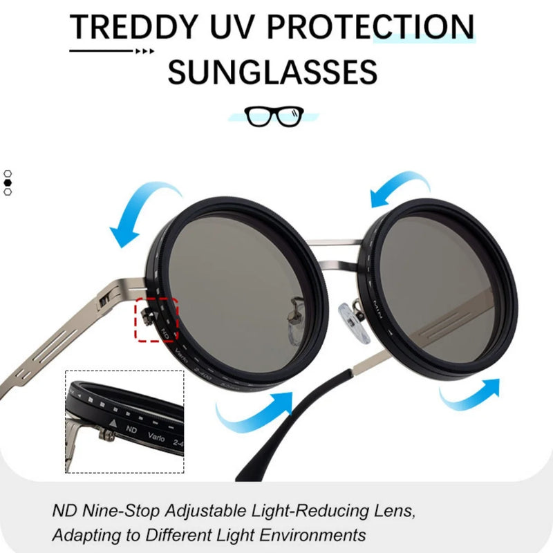 ND9 Adjustable Dimming Sun Glasses Polarized Round Sunglasses Men Women Retro Punk Fishing Eyeglasses Outdoor Shades UV400