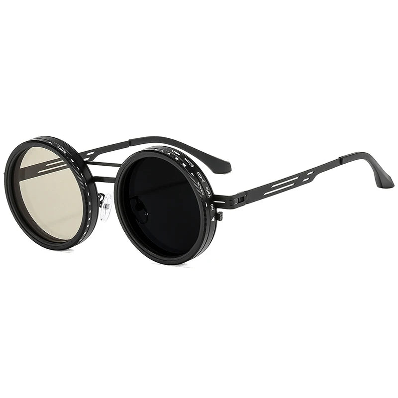 SO&EI Retro Round Punk Men Outdoor Sports Polarized Sunglasses Shades UV400 Women ND9-level Adjustable Dimming Sun Glasses