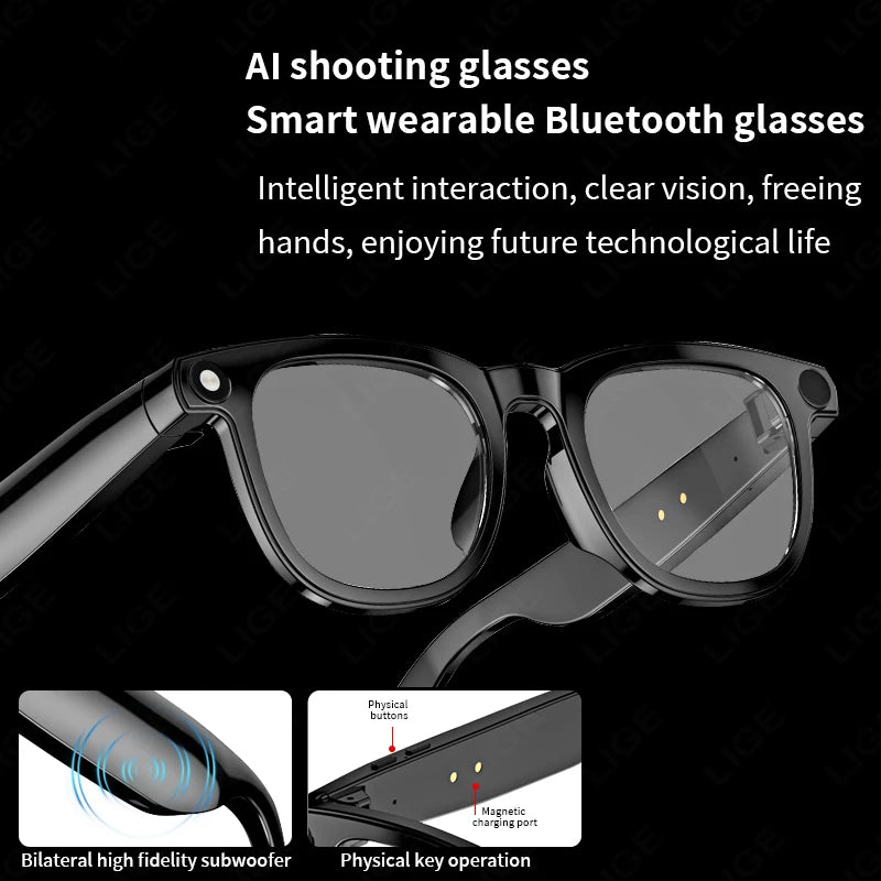 LIGE New AI Smart Glasses 800W Pixels Camera Glasses ChatGPT Translation Voice Control Bluetooth Call Sport Smart Sunglasses Man