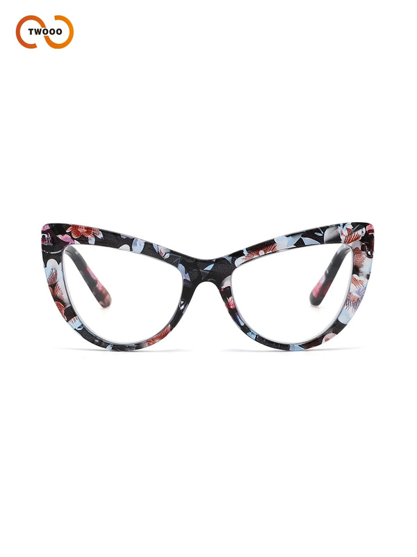 4PCS Multi-Pattern Cat-Eye Reading Glasses - Blue-Light Blocking, Stylish, Spring Hinges for Fit & Adaptability