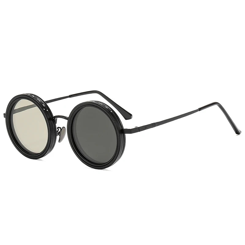 SO&EI Retro Round Punk Men Outdoor Sports Polarized Sunglasses Shades UV400 Women ND9-level Adjustable Dimming Sun Glasses
