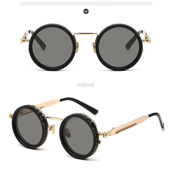 Retro Metal Round Punk ND9-level Adjustable Dimming Sunglasses Women Polarized UV400 Fashion Men Outdoor Sun Glasses