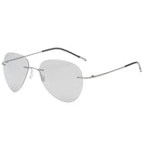 Caterside Pilot Rimless Polarized Sunglasses Men 100% Titanium Ultralight Brand Designer Sun Glasses Grey Photochromic Glasses