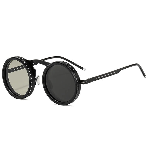 SO&EI Retro Round Punk Men Outdoor Sports Polarized Sunglasses Shades UV400 Women ND9-level Adjustable Dimming Sun Glasses