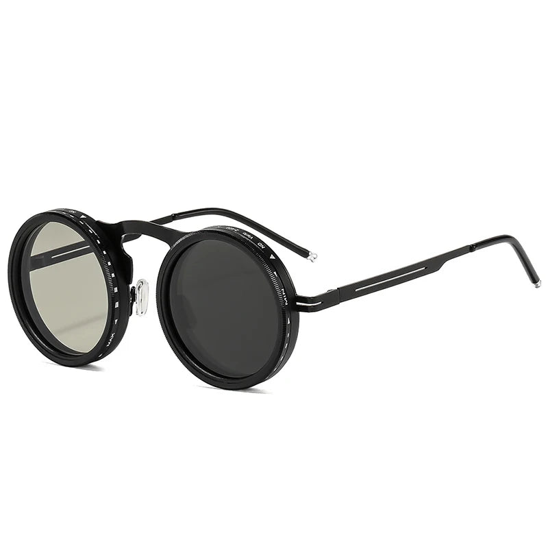 SO&EI Retro Round Punk Men Outdoor Sports Polarized Sunglasses Shades UV400 Women ND9-level Adjustable Dimming Sun Glasses