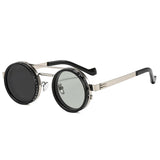 SO&EI Retro Round Punk Men Outdoor Sports Polarized Sunglasses Shades UV400 Women ND9-level Adjustable Dimming Sun Glasses