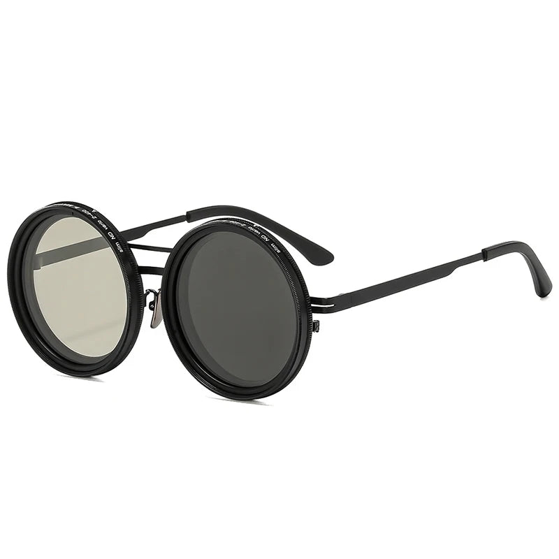 SO&EI Retro Round Punk Men Outdoor Sports Polarized Sunglasses Shades UV400 Women ND9-level Adjustable Dimming Sun Glasses