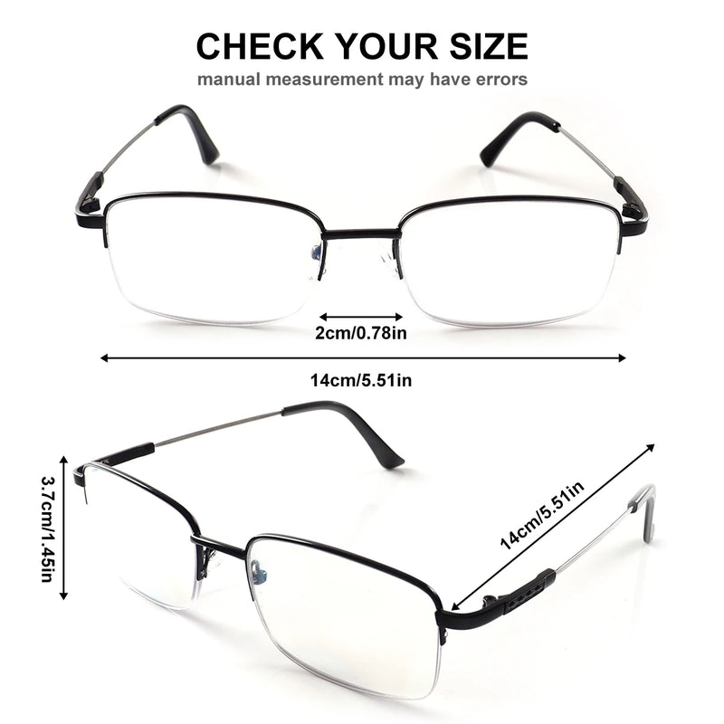 Progressive multifocal reading glasses, photochromic (light-adaptive), titanium frame, +1.00 to +4.00 diopters, unisex.
