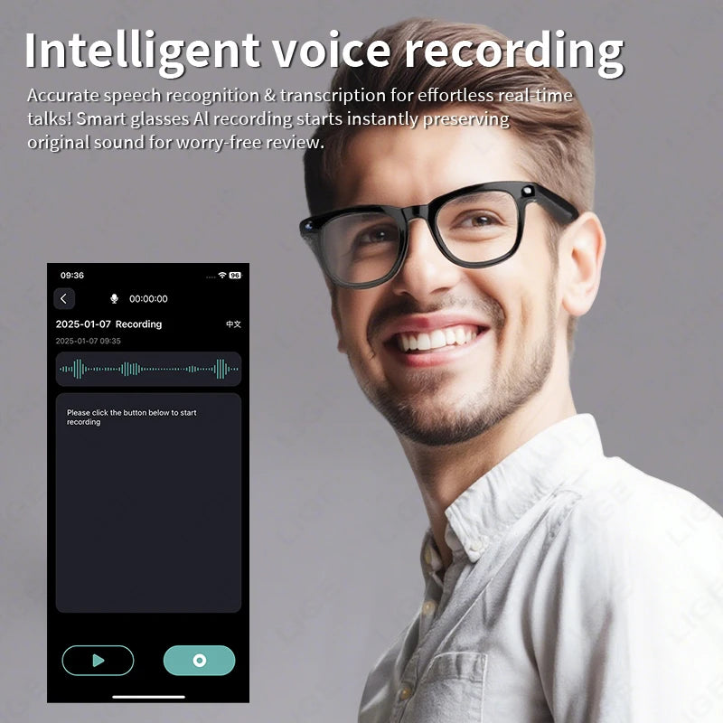 LIGE New AI Smart Glasses 800W Pixels Camera Glasses ChatGPT Translation Voice Control Bluetooth Call Sport Smart Sunglasses Man