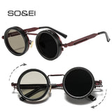 SO&EI Retro Round Punk Men Outdoor Sports Polarized Sunglasses Shades UV400 Women ND9-level Adjustable Dimming Sun Glasses