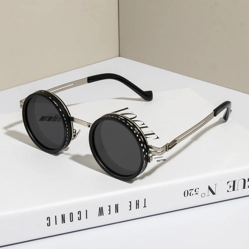 Retro Polarized ND9 Adjustable Dimming Sun Glasses Men Women Round Sunglasses Punk Men's Fishing Eyeglasses Outdoor Shades UV400