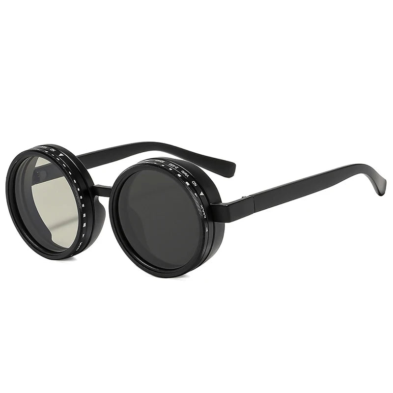 SO&EI Retro Round Punk Men Outdoor Sports Polarized Sunglasses Shades UV400 Women ND9-level Adjustable Dimming Sun Glasses