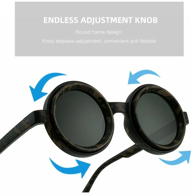 New ND2-400 Adjustable Dimming Glasses 9 Level UV400 Polarized Sunglasses ND Filter Round Fishing Sunglasses Outdoor