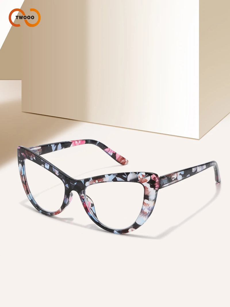 4PCS Multi-Pattern Cat-Eye Reading Glasses - Blue-Light Blocking, Stylish, Spring Hinges for Fit & Adaptability