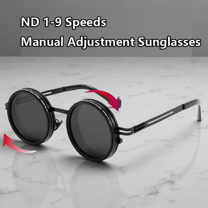 Men Polarized Fashion Adjustable Sunglasses Nd Filter Glasses ND9 Speed Dimming Sun Glasses Round Fishing Driving Eyewear UV400