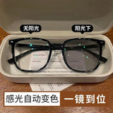 Smart Photochromic Oversized Glasses Women Square Frame Light Adaptive No Makeup Look High Quality Optical Protection Eyewear