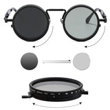 SO&EI Retro Round Punk Men Outdoor Sports Polarized Sunglasses Shades UV400 Women ND9-level Adjustable Dimming Sun Glasses