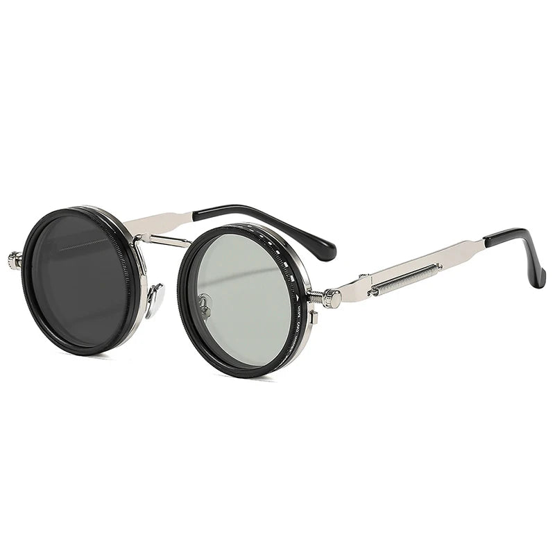 SO&EI Retro Round Punk Men Outdoor Sports Polarized Sunglasses Shades UV400 Women ND9-level Adjustable Dimming Sun Glasses