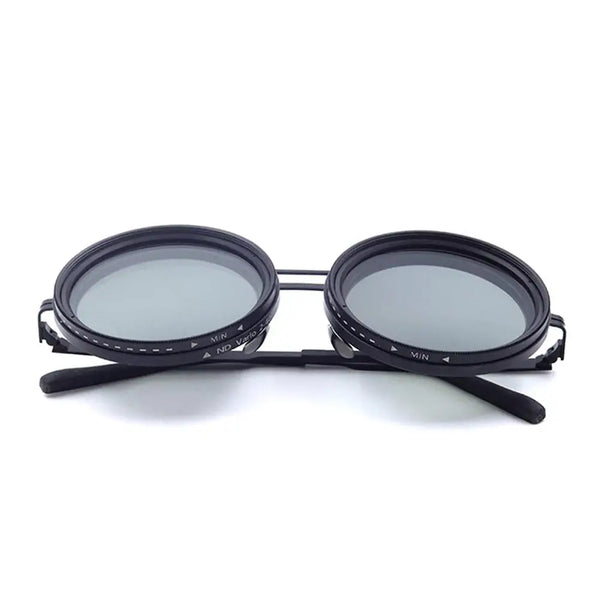 Polarized Fishing Sunglasses ND2-400 Adjustable Dimming Vintage Punk Sunglasses with Round Lenses Fishing Gift with Hard Case