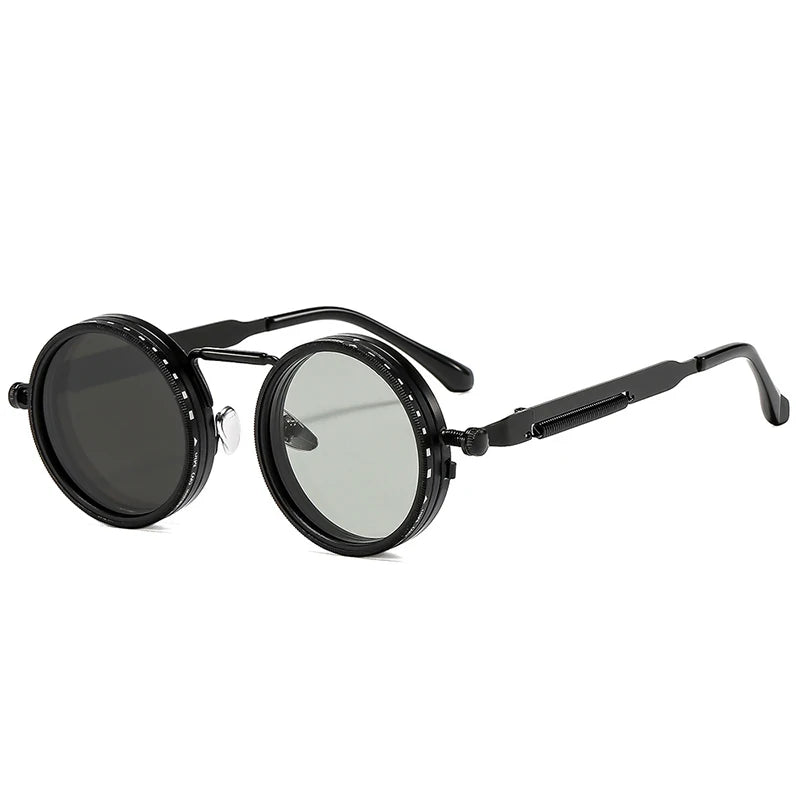 SO&EI Retro Round Punk Men Outdoor Sports Polarized Sunglasses Shades UV400 Women ND9-level Adjustable Dimming Sun Glasses
