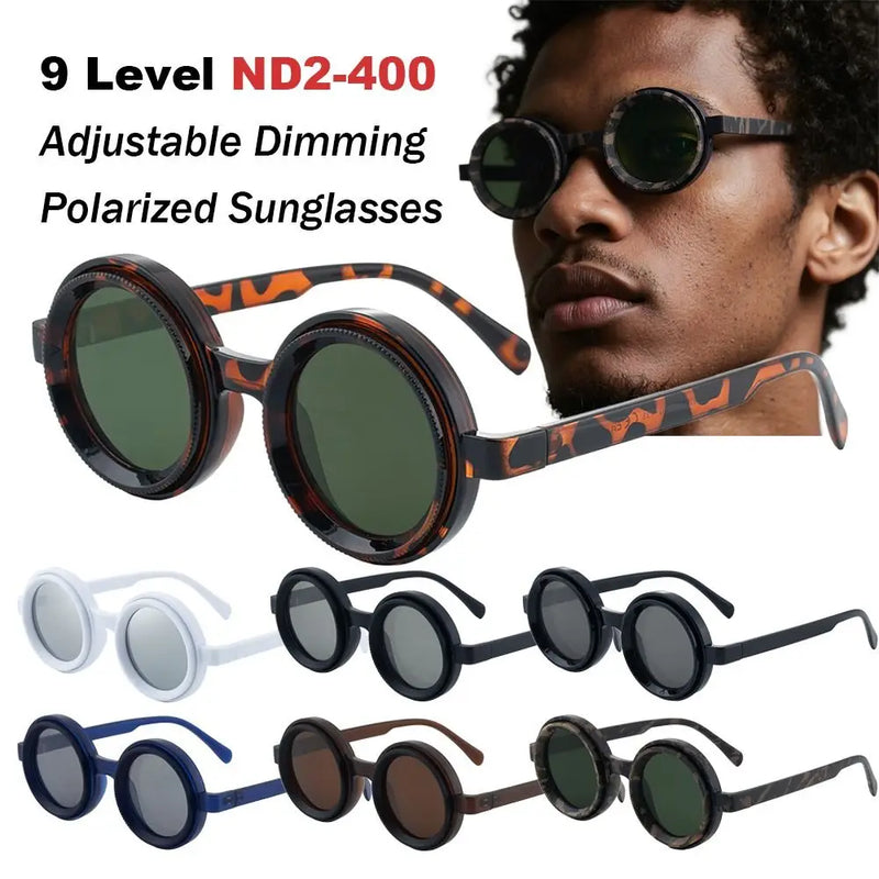 New ND2-400 Adjustable Dimming Glasses ND Filter UV400 Fishing Sunglasses Round 9 Level Eyewear Outdoor