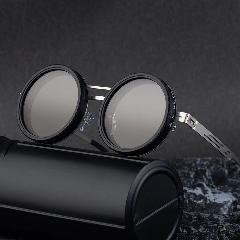ND9 Adjustable Dimming Sun Glasses Polarized Round Sunglasses Men Women Retro Punk Fishing Eyeglasses Outdoor Shades UV400