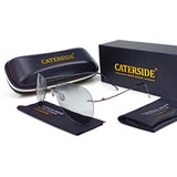 Caterside Pilot Rimless Polarized Sunglasses Men 100% Titanium Ultralight Brand Designer Sun Glasses Grey Photochromic Glasses