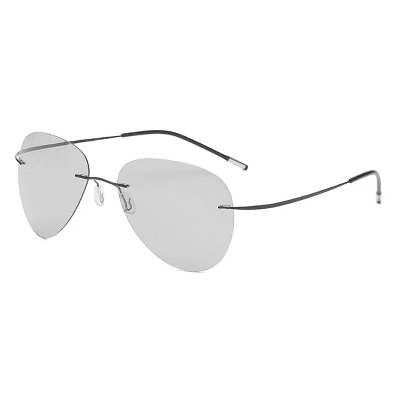 Caterside Pilot Rimless Polarized Sunglasses Men 100% Titanium Ultralight Brand Designer Sun Glasses Grey Photochromic Glasses