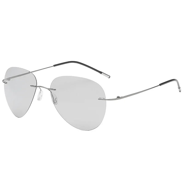 Caterside Pilot Rimless Polarized Sunglasses Men 100% Titanium Ultralight Brand Designer Sun Glasses Grey Photochromic Glasses