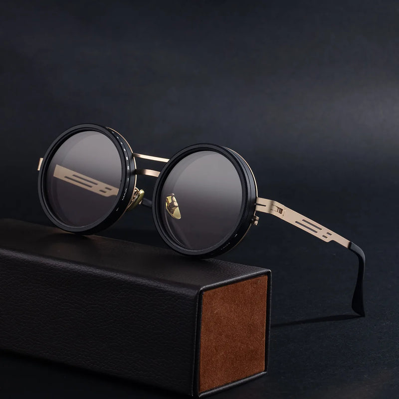ND9 Adjustable Dimming Sun Glasses Polarized Round Sunglasses Men Women Retro Punk Fishing Eyeglasses Outdoor Shades Glasses