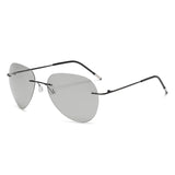 Caterside Pilot Rimless Polarized Sunglasses Men 100% Titanium Ultralight Brand Designer Sun Glasses Grey Photochromic Glasses