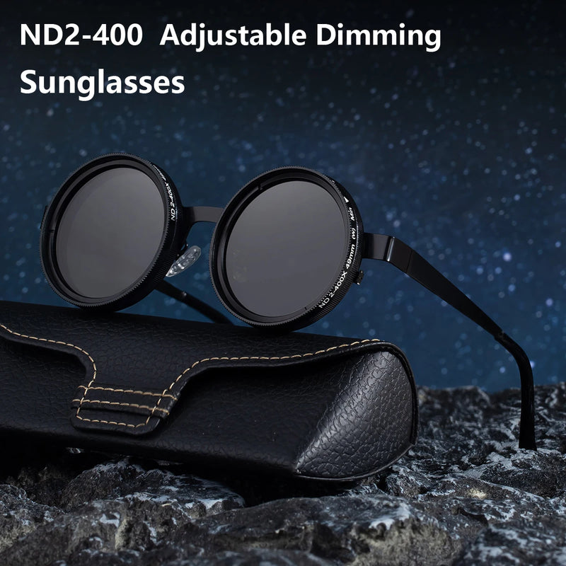 Driver Goggle ND2-400 9 Level Adjustable Dimming Polarized Sunglasses Men Women Punk Round Glasses Driving Eyeglasses ND Filter
