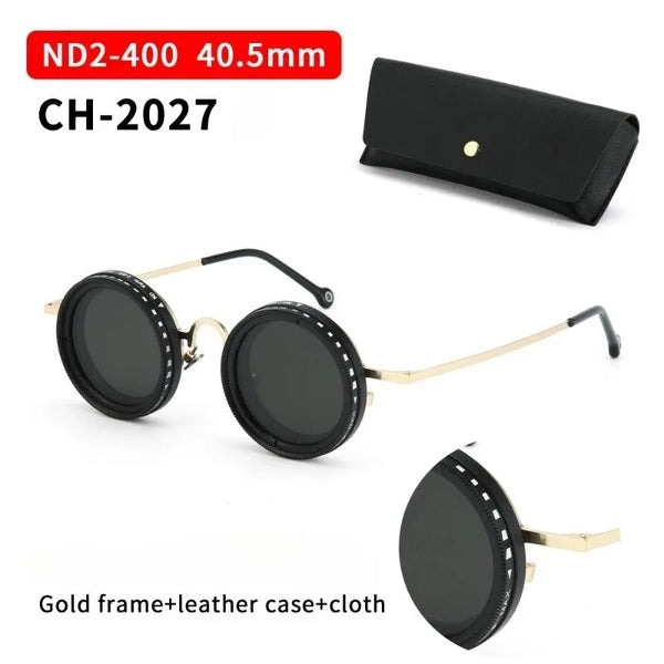 Handmade ND9 Adjustable Dimming Sunglasses Vintage Round Eyewear UV400 Driving Fishing Filter Shades Polarized Glasses with Case