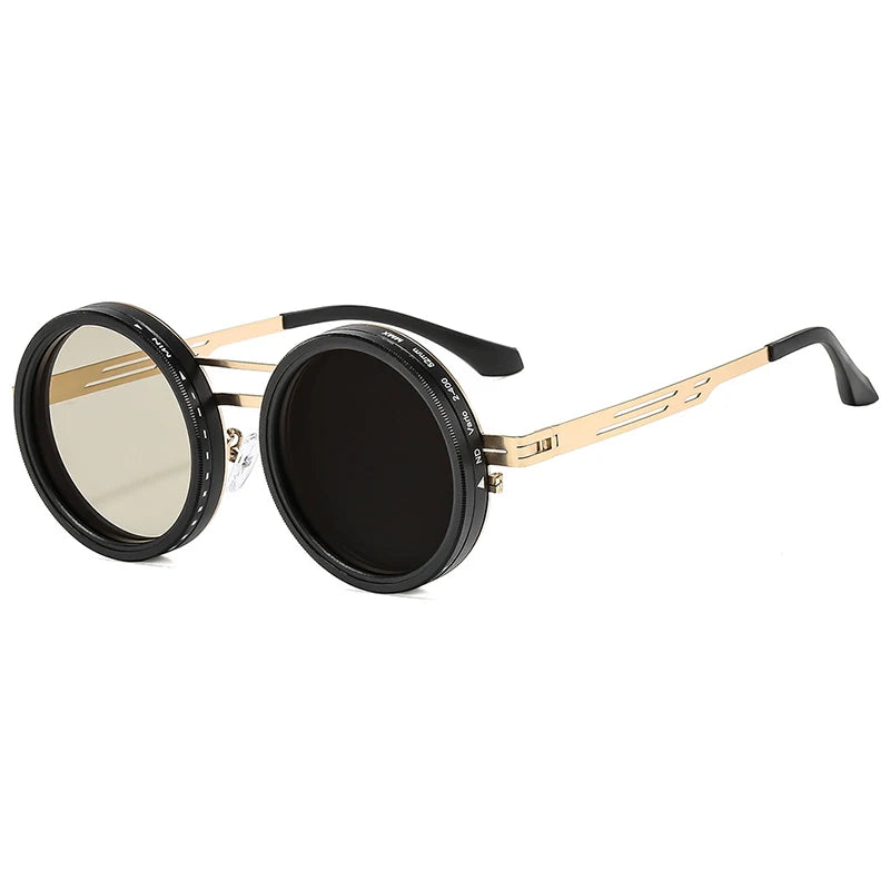 SO&EI Retro Round Punk Men Outdoor Sports Polarized Sunglasses Shades UV400 Women ND9-level Adjustable Dimming Sun Glasses