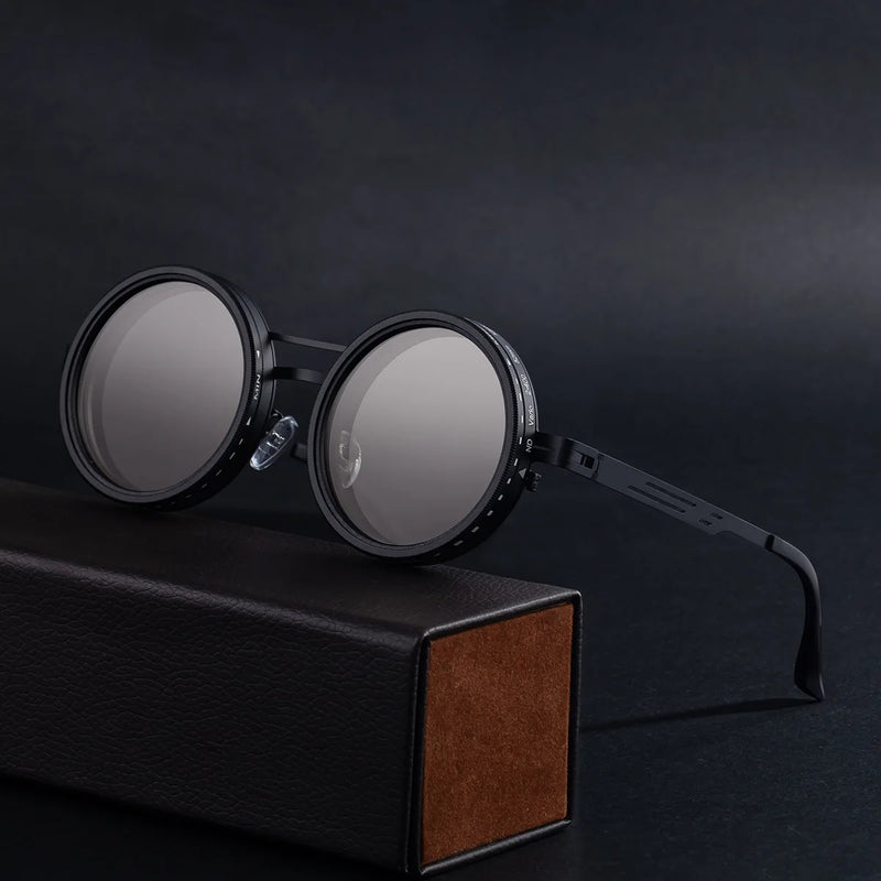 ND9 Adjustable Dimming Sun Glasses Polarized Round Sunglasses Men Women Retro Punk Fishing Eyeglasses Outdoor Shades UV400