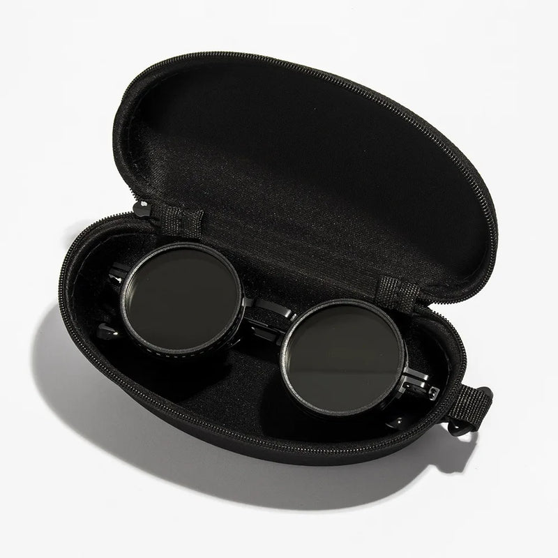 Fashion 9 Level Dimming Fishing Sunglasses Round with Glasse Case Anti-UV Glasses Adjustable Sunglasses Fishing