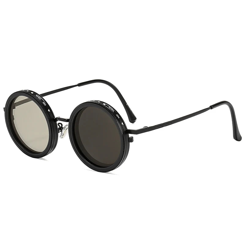 SO&EI Retro Round Punk Men Outdoor Sports Polarized Sunglasses Shades UV400 Women ND9-level Adjustable Dimming Sun Glasses